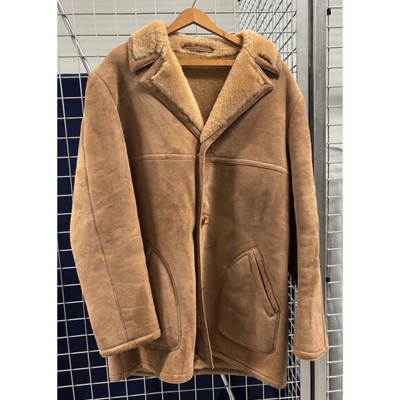Vintage Norm Thompson Leather Sheepskin Coat Jacket Size 42 Long
